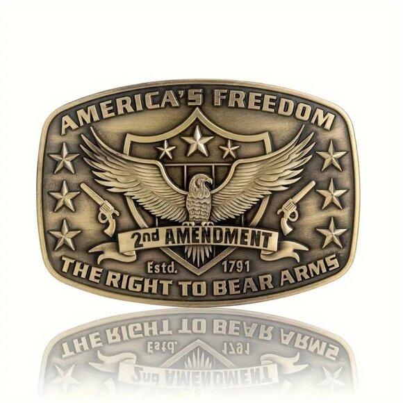 America Second Amendment Belt‎ Buckle 2A, 2nd, Freedom, Guns Antique Gold Tone - Picture 1 of 5